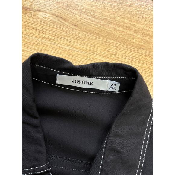 NWT JustFab Black White Contrast Stitch Workwear Corpcore Jumpsuit Size XS - Picture 10 of 12